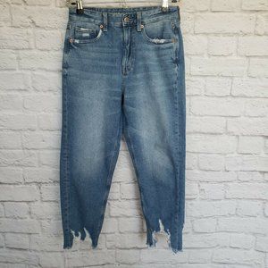 American Eagle Mom Jean Frayed Leg Distressed